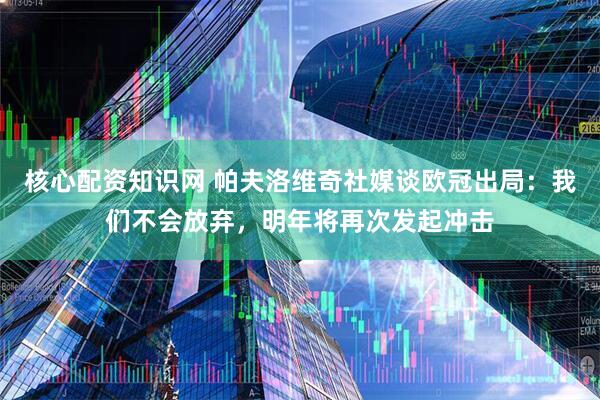核心配资知识网 帕夫洛维奇社媒谈欧冠出局：我们不会放弃，明年将再次发起冲击
